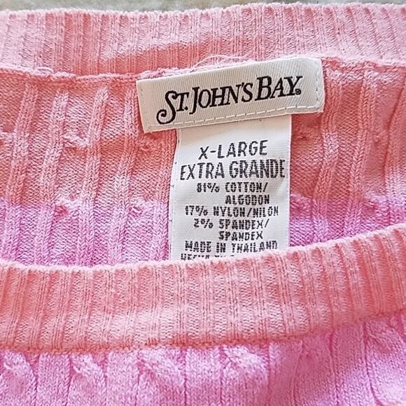 St. John's Bay Pink Orange Striped Pullover Sweater 3/4 Sleeve Scoop Neck XL - Picture 3 of 3